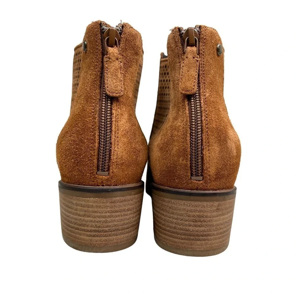 Cole Haan Val Boots Suede Perforated Panels Pointed Toe British Tan Women Sz‎ 8C